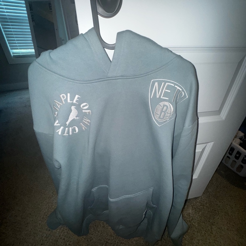 Staple Blue Gray Brooklyn Nets Hoodie with stitching